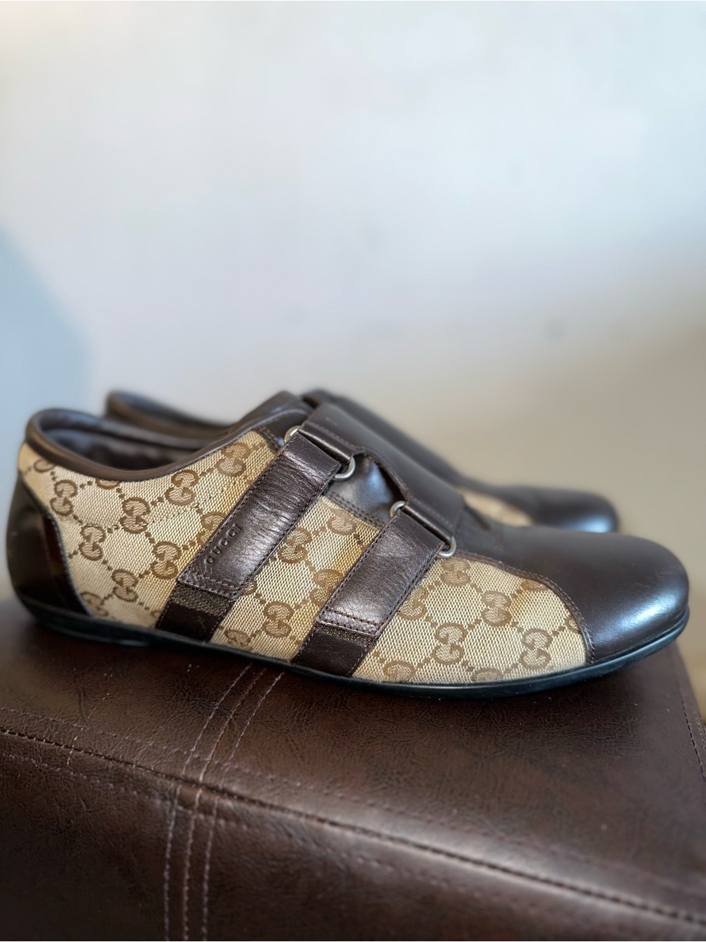 Gucci Brown and Beige Monogram Sneakers - Picture 3 of 15